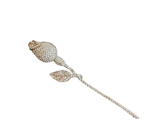 Vintage Signed Schrager Pave Rhinestone Long Stem Rose Brooch (A9301)