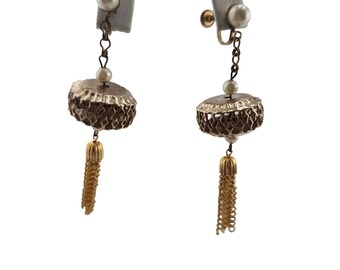 Vintage Tassel Screw Back Earrings (A3755)