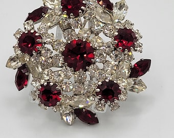 Layered Dimensional Signed Austria Glass Rhinestone Brooch Pin