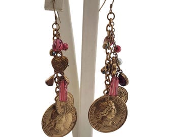 Vintage Fun Double Coin Dangling Earrings (A5543)