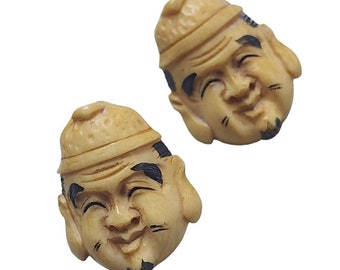 Vintage Asian Man Signed Pierced Earrings (A3048)