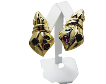 Vintage 80s Glass Rhinestone Clip Earrings (A1747)