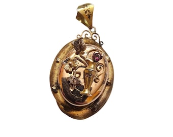 Vintage Gold Filled with Possible Garnet Victorian Urn Pendant (A9745)