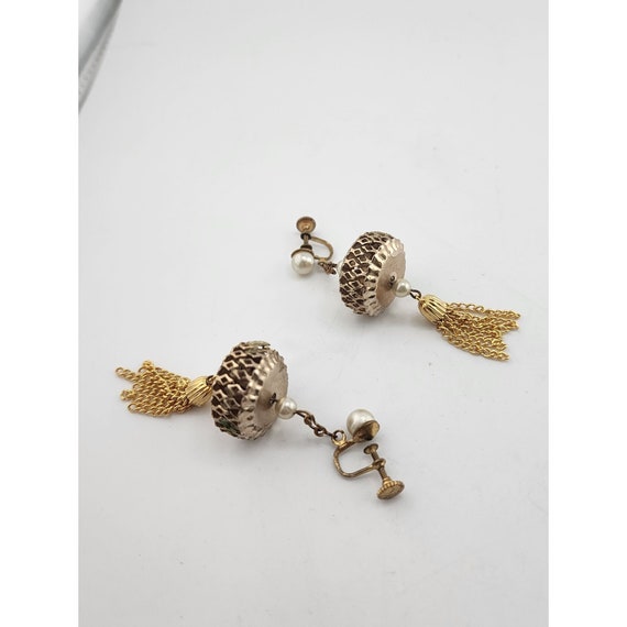 Vintage Tassel Screw Back Earrings (A3755) - image 3