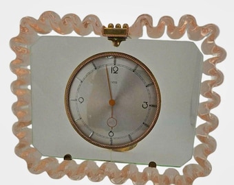 Vintage Iatos Art Deco Mid-Century Modern Murano Twisted Glass Table Top Clock