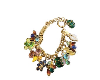 Vintage Julie Rubino Jeweled Charm Bracelet or Anklet (A2691)