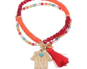 Double strand Hamsa beaded bracelet
