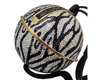 Rare Collector Judith Leiber Zebra Crystal Sphere Minaudiere (A1477)