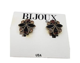 Vintage 80s NOS Bijoux Designs Rhinestone Earrings on Original Card (A1292)