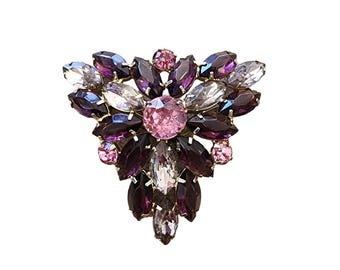 Vintage Unsigned Tricolor Rhinestone Brooch (A1485)