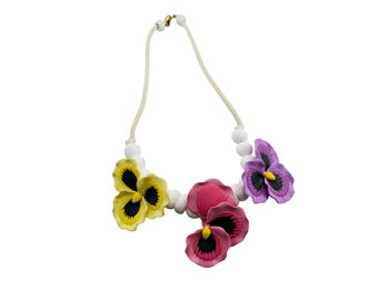 Vintage Wood and Cord Flower Necklace (A8294)