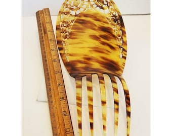 Art Deco Nouveau Victorian Hair Comb Faux Tortoise Shell Antique Huge (A2972)