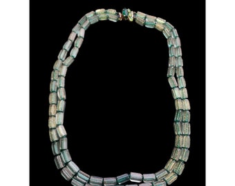 Vintage Unusual Confetti Atlas Glass Double Strand Necklace w/ Rhinestone Clasp
