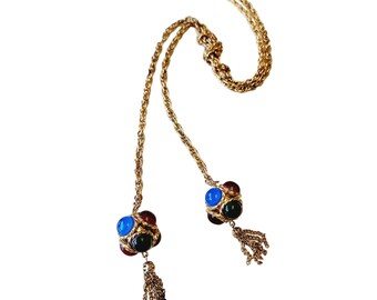 Vintage 80s Acrylic Jeweled Lariat Necklace (A2241)