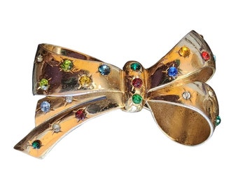 Vintage Signed Coro Rhinestone Bow Brooch (A1942)