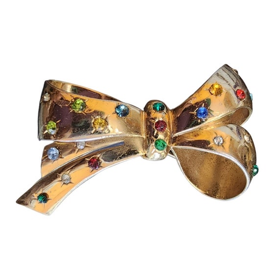 Broche Vintage Noeud Strass Brillants - État Bon Usage - Occasion