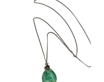 Vintage Glass/Stone Deco Pendant on Chain Necklace (A9124)