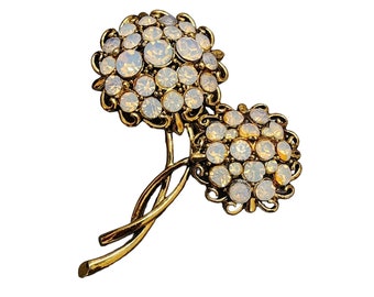 Vintage Signed Hollycraft Double Rhinestone Flower Brooch (A4731)