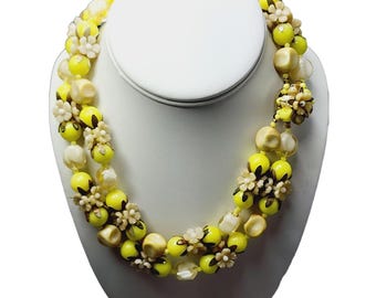 Vintage Double Strand Marked Hong Kong Plastic Fruit Salad/Flower Necklace