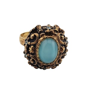 Vintage Glass & Brass Raised Adjustable Ring (A3253)