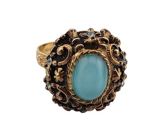 Vintage Glass & Brass Raised Adjustable Ring (A3253)