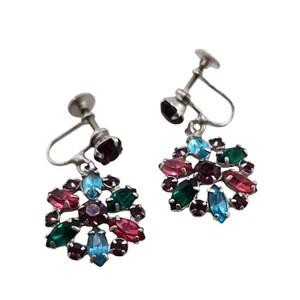 Vintage Colorful Rhinestone Screw Back Earrings (A8019)