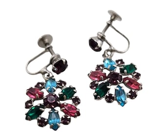 Vintage Colorful Rhinestone Screw Back Earrings (A8019)