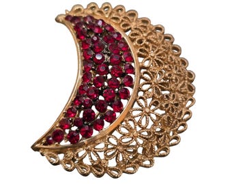 Vintage Karu Arke Rhinestone Crescent Brooch (A7640)