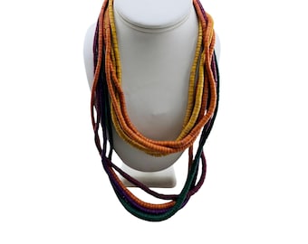 Vintage Colored Wood Multi Strand Necklace (A8271)