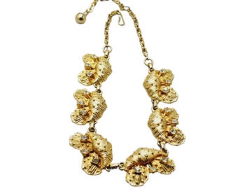 Vintage Beautiful Textured Flower Necklace with Rhinestone (A1585)