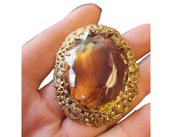 Vintage Signed West Germany Flawed Glass Brooch (A2163)