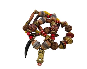 Vintage NOS Bee Charming 4-Strand Porcelain Wood Brass Beaded Bracelet (A9228)