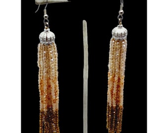 Vintage Ombre Glass Champagne Tassel Earrings (A1035)