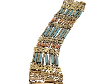Vintage Egyptian Revival Decorative Faience Bracelet (A362)