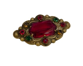 Antique Faceted Glass And Brass Brooch (A7293)