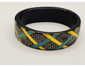 Vintage Rhinestone Banded Resin Bangle Bracelet (A225)