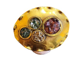 Vintage Artisan Semi Precious Abstract Brooch (A1758)