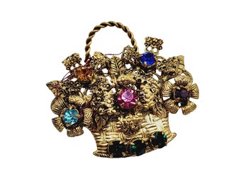 Vintage Czech Rhinestone Floral Basket Brooch (A1223)