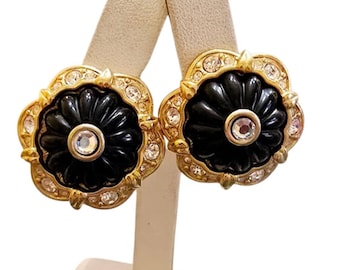 Vintage Molded Acrylic and Rhinestone Joan Rivers Clip Earrings (A2295)