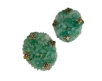 Beautiful Peking Glass Clip Earrings With Fancy Prongs Earrings (A7300)