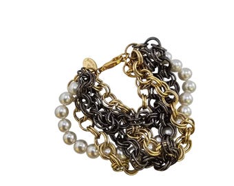 Vintage NOS Bee Charming Multi Chain/Pearl Bracelet (A9235)