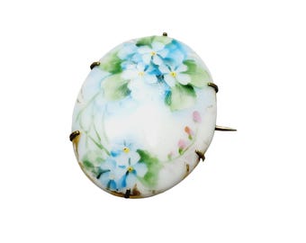Vintage Porcelain Forget Me Not Floral Brooch (A1495)