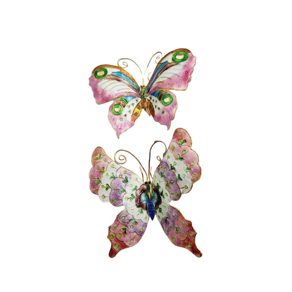 Vintage Enamel on Metal Large Butterfly Decorative Pieces To Wear On Scarf/Hair? Vintage Enamel on Metal Large Butterfly Decorative Pieces to  main image 3