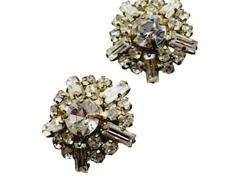 Vintage Blingy Rhinestone Clip Earrings (A1155)