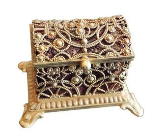 Antique Victorian Decorative Brass Jewelry/Ring Casket (A1712)
