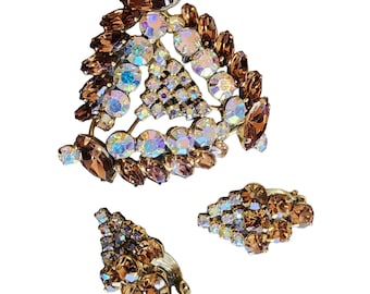 Vintage Rare Signed Keyes Of Canada Super Sparkly Rhinestone Brooch Set (A1865)