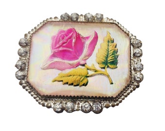 Antique Foil Glass 3-D Raised Flower Brooch (A3163)