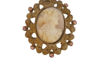 Unique Vintage Shell Cameo Brooch Or Pendant (A5784)