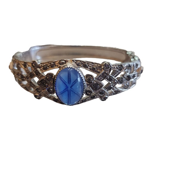 Antique Art Deco Glass Star Sapphire Jeweled Bang… - image 1