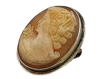 Antique Rare 900 Platinum Left Facing Shell Cameo Brooch Pendant (A5278)